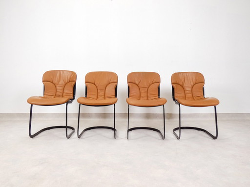 Chaises Willy Rizzo - Cuir Cognac - Cidue Italy