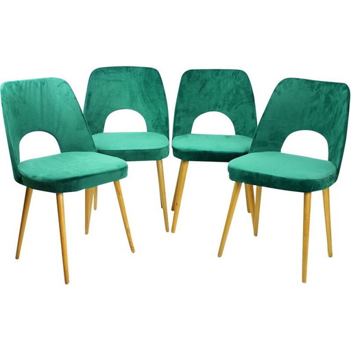 Ensemble de 4 chaises de salle à manger vintage en velours par Oswald Haerdtl pour Ton, Tchécoslovaquie années 1950