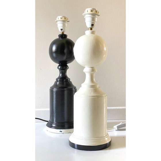 Image 1 of Paire de pieds de lampe en bois tourné, 1970