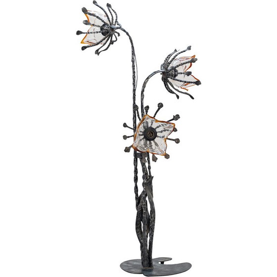 Image 1 of Lampadaire vintage en verre soufflé de Murano et métal pour Mazzega, Italie 1960