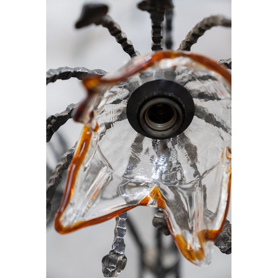 Image 1 of Lampadaire vintage en verre soufflé de Murano et métal pour Mazzega, Italie 1960