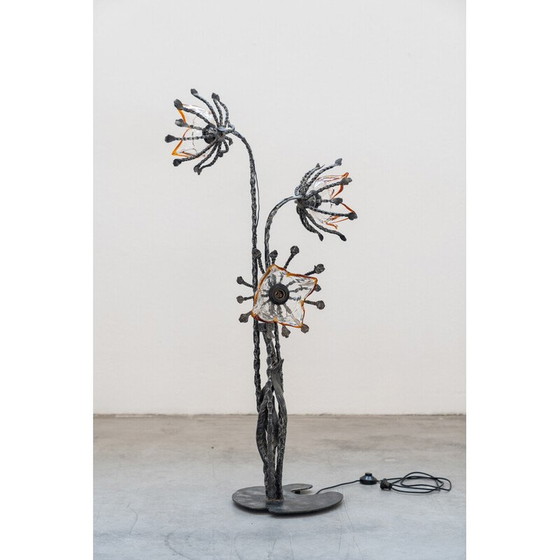 Image 1 of Lampadaire vintage en verre soufflé de Murano et métal pour Mazzega, Italie 1960