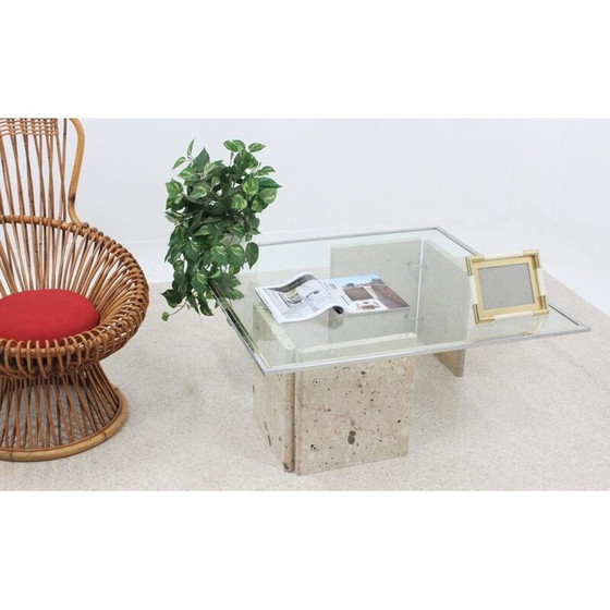 Image 1 of Table basse vintage en marbre et verre, Italie 1970