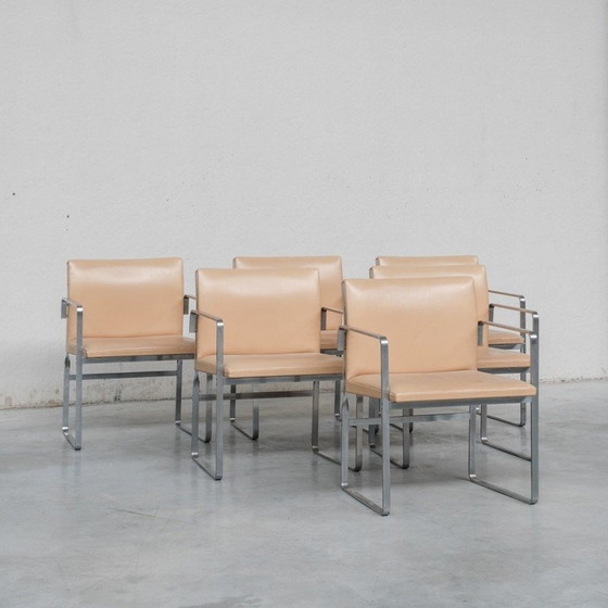 Image 1 of Ensemble de 6 chaises de salle à manger vintage "JH811" en acier et cuir par Hans J Wegner, Danemark 1950