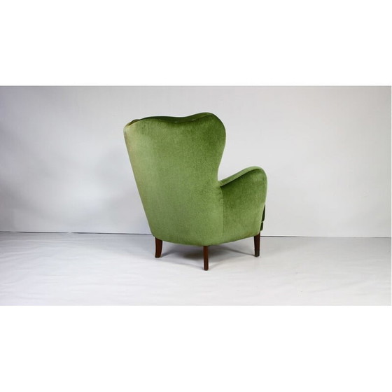 Image 1 of Fauteuil vintage danois en velours vert, années 1950