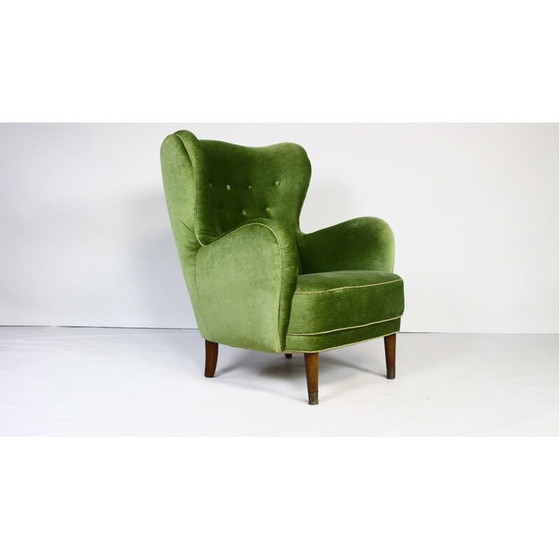 Image 1 of Fauteuil vintage danois en velours vert, années 1950