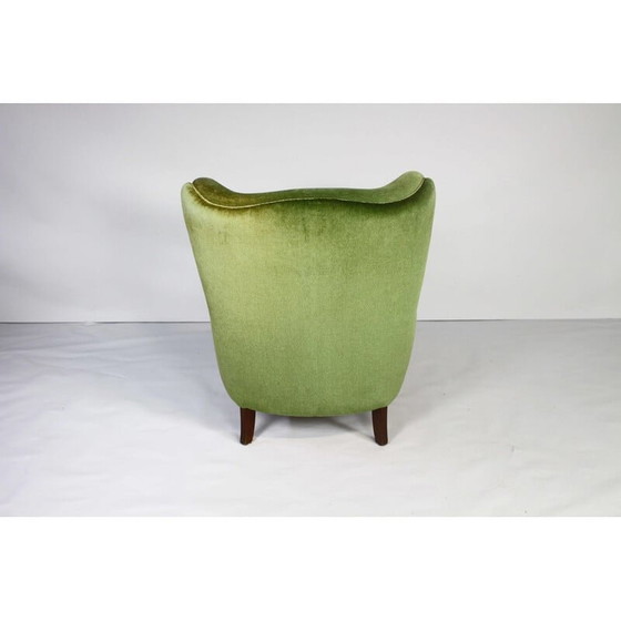 Image 1 of Fauteuil vintage danois en velours vert, années 1950