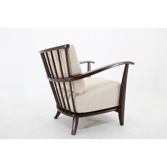 Image 1 of Fauteuil vintage en bois de hêtre et tissu Boucle, Tchécoslovaquie 1950