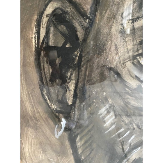 Image 1 of Dessin ancien en chêne naturel au fusain et à la gouache de Jean Poulain, 1939