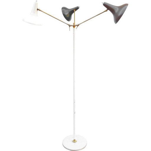 Lampadaire vintage à trois bras en marbre d'aluminium par Stilnovo, 1950