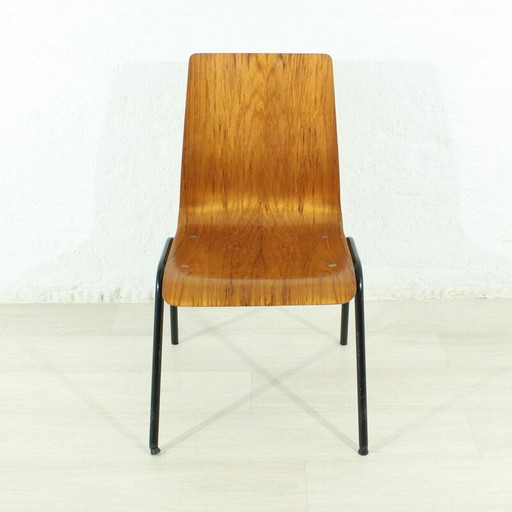 Chaise de bureau vintage en teck et métal empilable