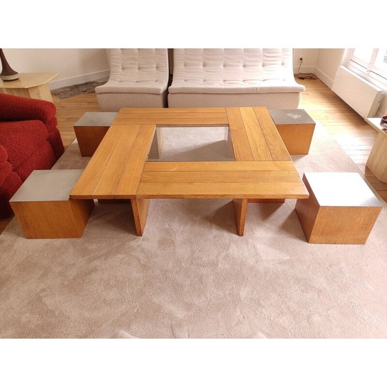 Image 1 of Table basse vintage avec 4 sièges cubiques par Tecno, 1970