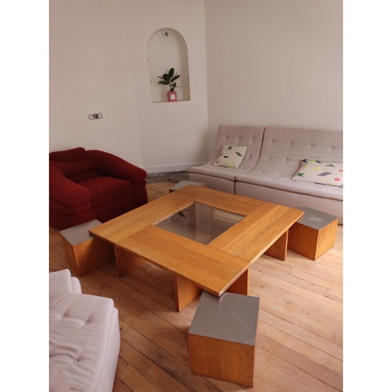 Image 1 of Table basse vintage avec 4 sièges cubiques par Tecno, 1970