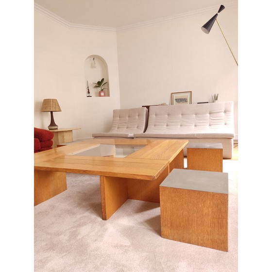 Image 1 of Table basse vintage avec 4 sièges cubiques par Tecno, 1970
