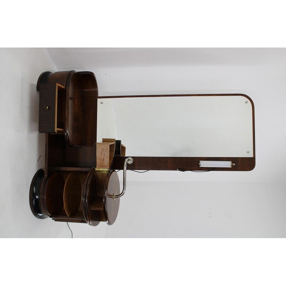 Image 1 of Meuble de toilette vintage Art Déco en noyer avec miroir, Tchécoslovaquie 1930