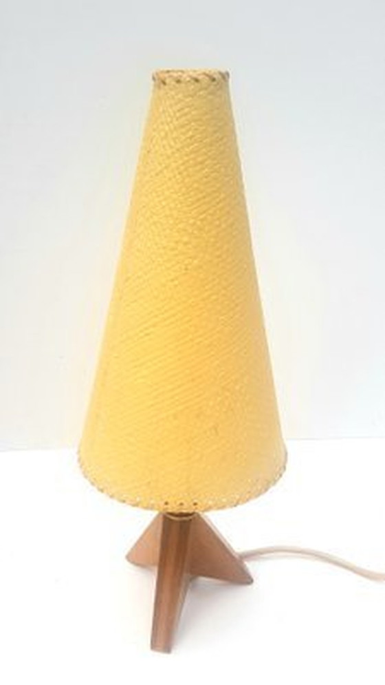Image 1 of Lampe de table tripode avec base en bois, 1950S