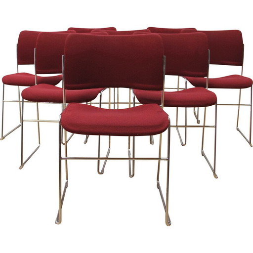 Ensemble de 16 chaises vintage "40/4" en métal chromé et laine rouge, par David Rowland pour Howe