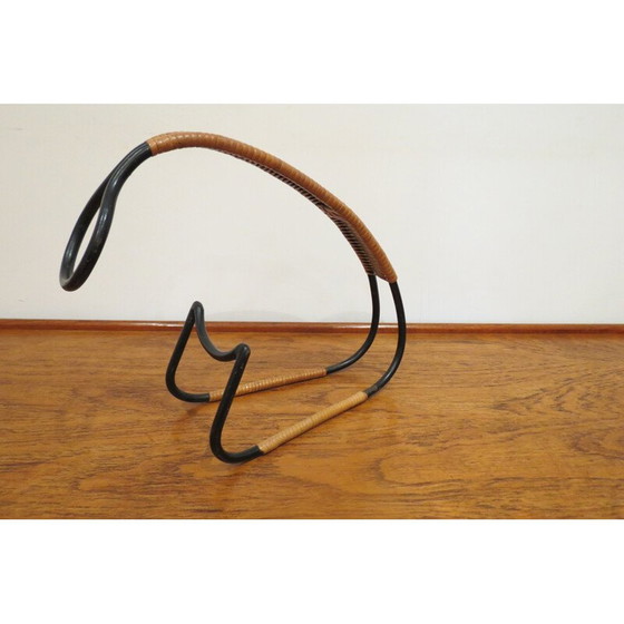Image 1 of Porte-bouteille vintage en métal et rotin par Laurids Lonborg, 1960