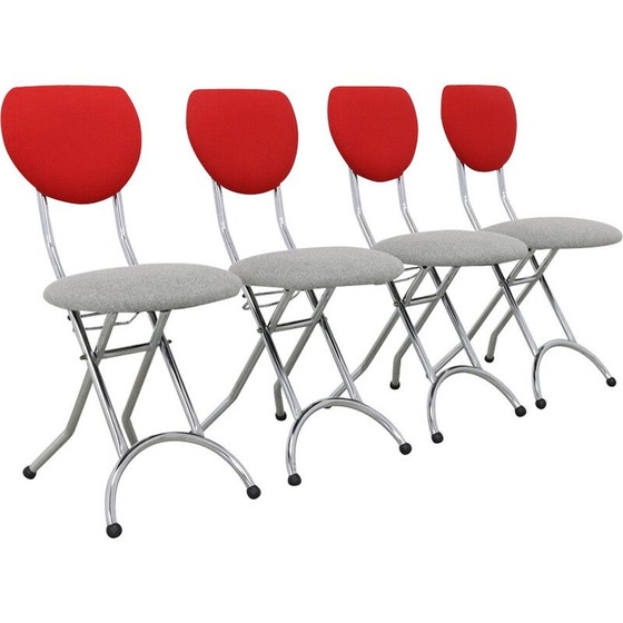 Image 1 of Ensemble de 4 chaises pliantes vintage en acier chromé et laine, 1980