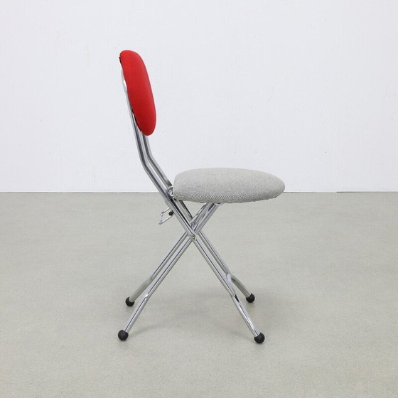 Image 1 of Ensemble de 4 chaises pliantes vintage en acier chromé et laine, 1980