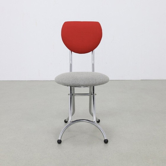 Image 1 of Ensemble de 4 chaises pliantes vintage en acier chromé et laine, 1980