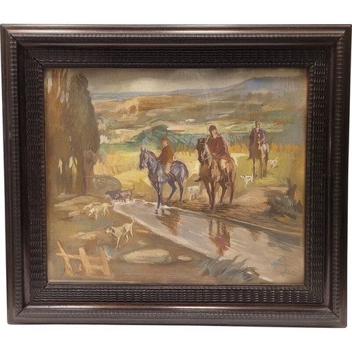 Peinture vintage "Día de caza" de Pedro Mozos