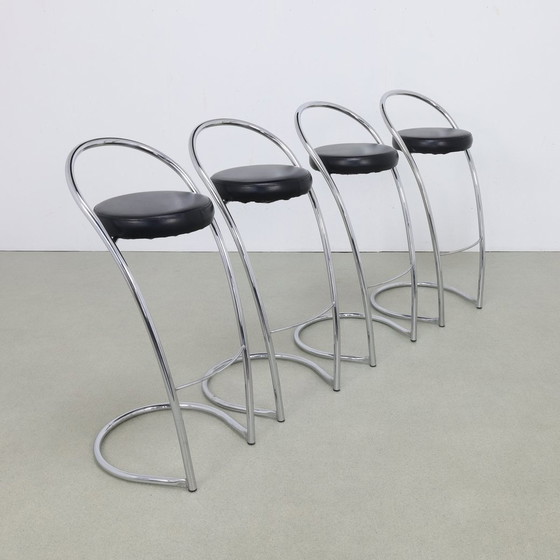 Image 1 of 4X Tabouret de bar chromé, Italie des années 1980