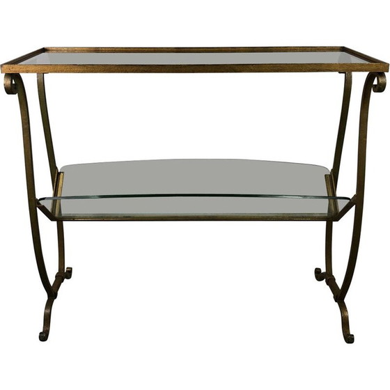 Image 1 of Porte-revues vintage en fer forgé doré avec dessus en verre, 1950