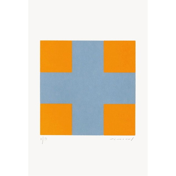 Image 1 of Sérigraphie vintage "Une croix pour quatre carrés" par Aurélie Nemours, 1991