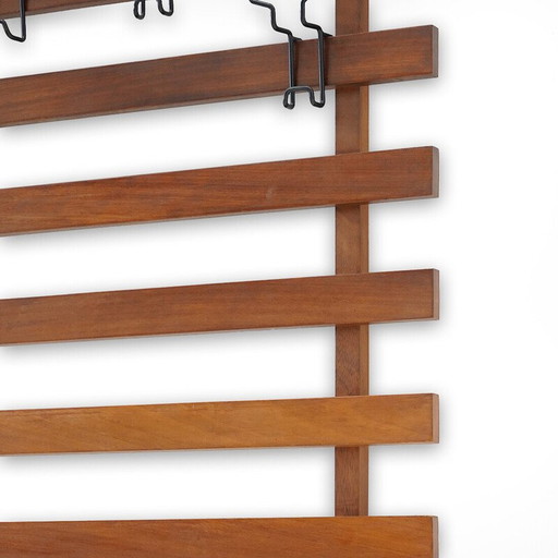 Cintre vintage en bois massif et métal avec crochets réglables, Italie 1960