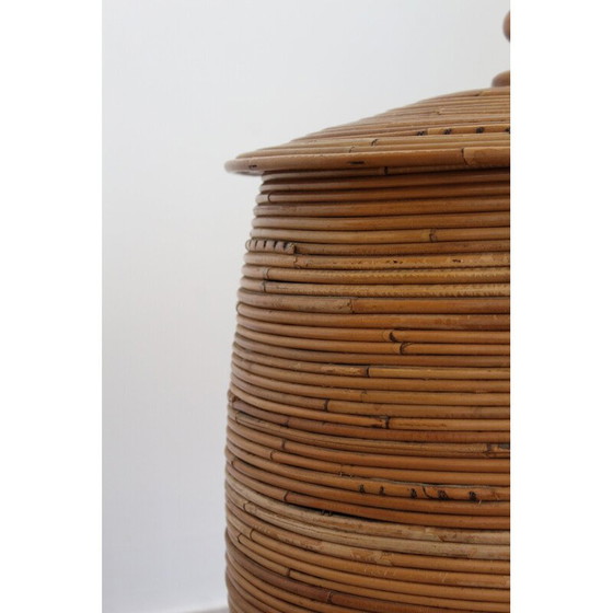 Image 1 of Panier cylindrique vintage en osier, Italie 1970