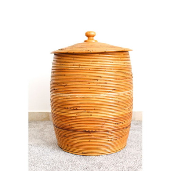 Image 1 of Panier cylindrique vintage en osier, Italie 1970
