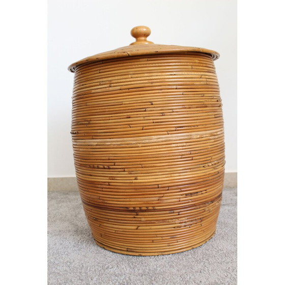 Image 1 of Panier cylindrique vintage en osier, Italie 1970