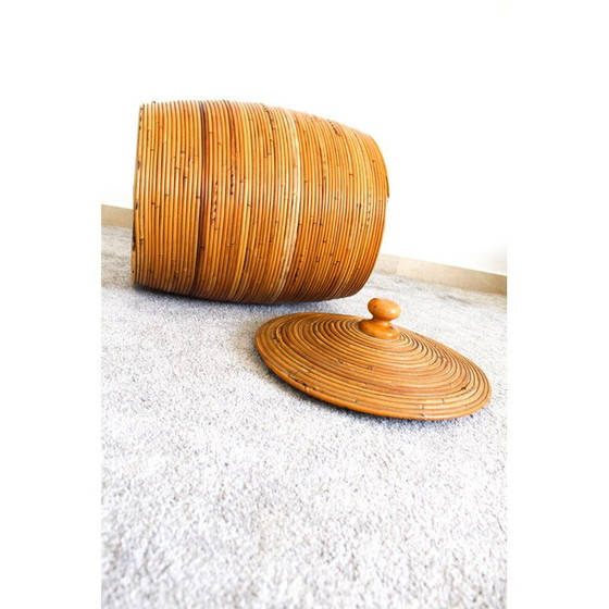 Image 1 of Panier cylindrique vintage en osier, Italie 1970