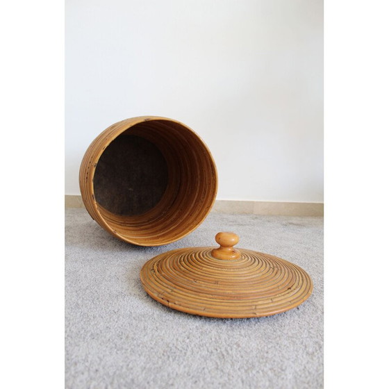 Image 1 of Panier cylindrique vintage en osier, Italie 1970