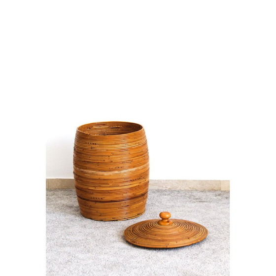 Image 1 of Panier cylindrique vintage en osier, Italie 1970
