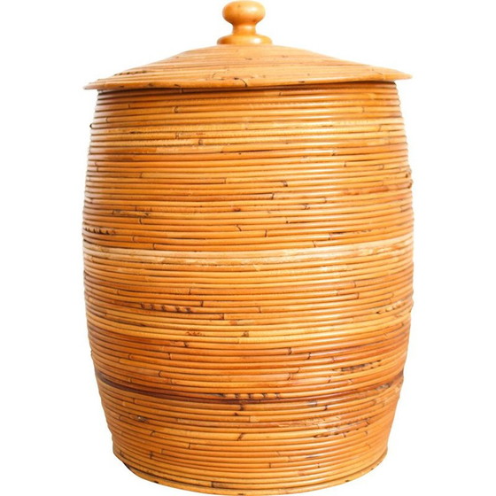 Image 1 of Panier cylindrique vintage en osier, Italie 1970
