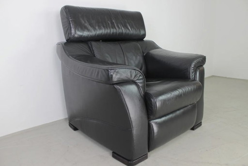 Himolla Fauteuil cuir véritable pieds en bois anthracite Fauteuil relax avec radio.