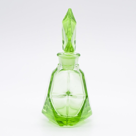 Image 1 of Art Déco Crystal Uranium Glass Toiletry Parfum Flacon & Lid-Box Set Antique Chic