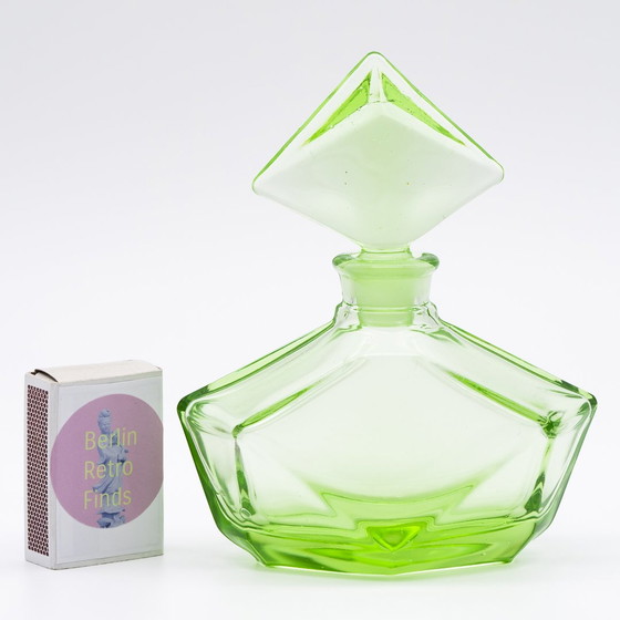 Image 1 of Art Déco Crystal Uranium Glass Toiletry Parfum Flacon & Lid-Box Set Antique Chic