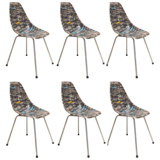 Image 1 of Ensemble de 6 chaises de salle à manger vintage en résine polyester renforcée de fibre de verre, 1950