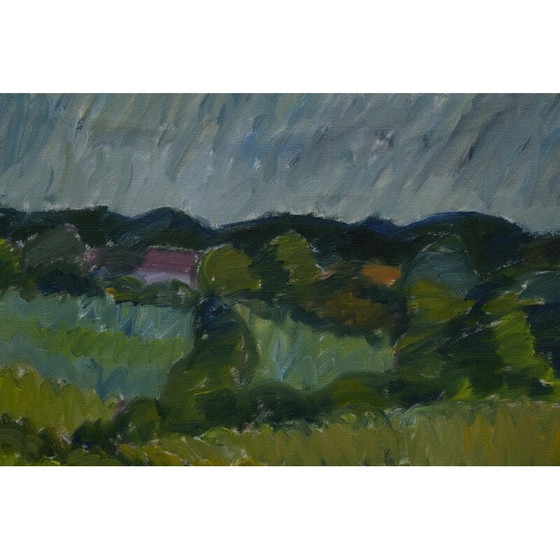 Image 1 of Paysage suédois vintage, huile sur toile de Knut Lindström, 1954