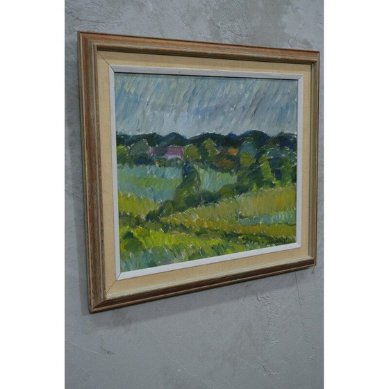 Image 1 of Paysage suédois vintage, huile sur toile de Knut Lindström, 1954