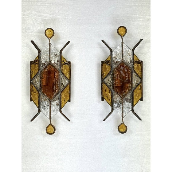 Image 1 of Paire d'appliques en verre de Murano et métal pour Poliarte, Italie 1970