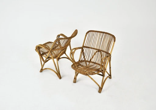 Fauteuils italiens en rotin, 1960S, ensemble de 2