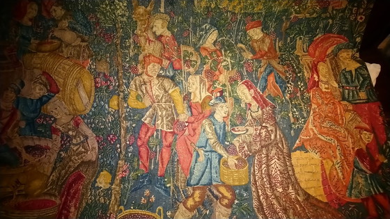 Image 1 of Tapis vintage "Les vendanges" par Jules Pansu, France