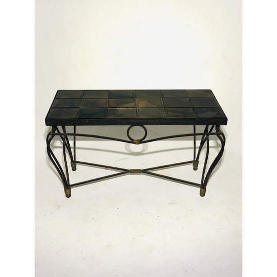 Image 1 of Table basse vintage avec base en fer forgé et plateau en céramique