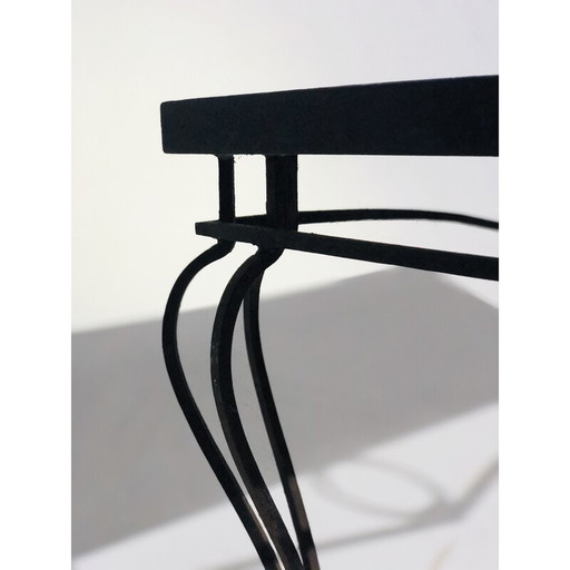 Table basse vintage avec base en fer forgé et plateau en céramique