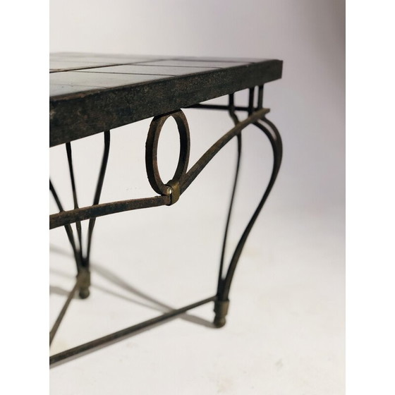 Image 1 of Table basse vintage avec base en fer forgé et plateau en céramique