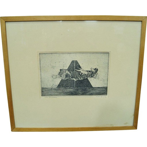 Gravure abstraite scandinave vintage de Sven Bunnel, 1950